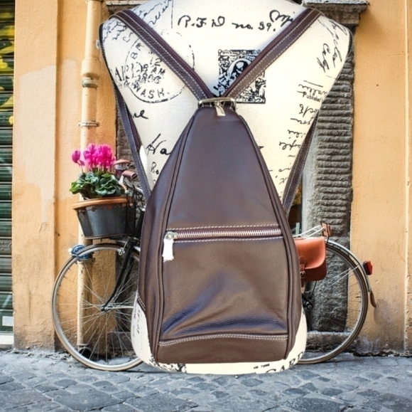 Biacci Brown Leather backpack purse NWT - Picture 2 of 11